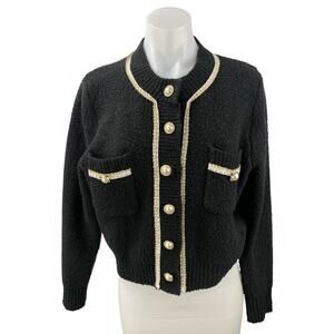 Urban Revivo Black Wool Long Sleeve Pearl Button Down Cardigan Sweater Jacket M